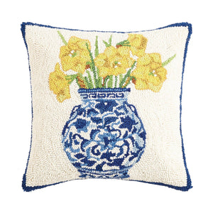 Peking Handicraft - Chinoiserie Vase Daffodils Hook Pillow - Sally Eckman Roberts