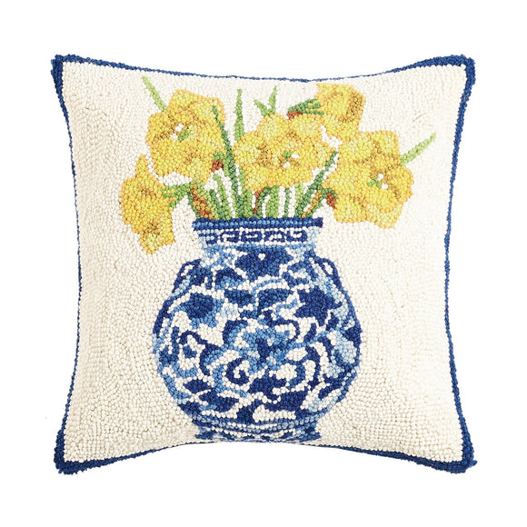 Peking Handicraft - Chinoiserie Vase Daffodils Hook Pillow - Sally Eckman Roberts