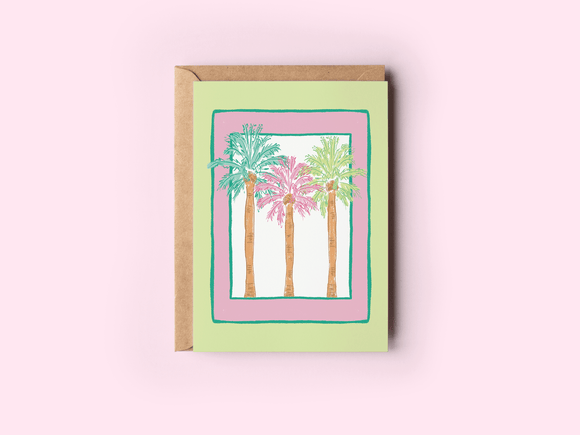 The Shelley Society - Trio of Colorful Palm Trees Beach Coastal Greeting Card