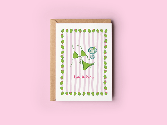 The Shelley Society - Tini Bikini Martini Summer Beach Coastal Greeting Card