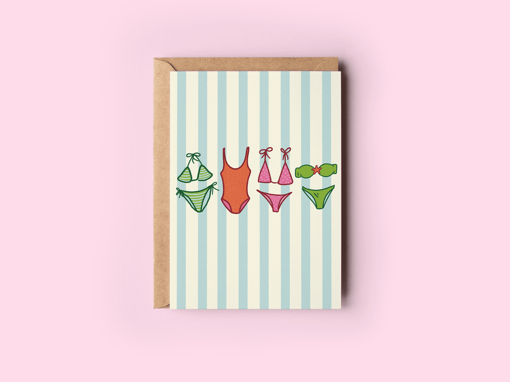 The Shelley Society - Summer Swimsuits Striped Beach Coastal Greeting Card