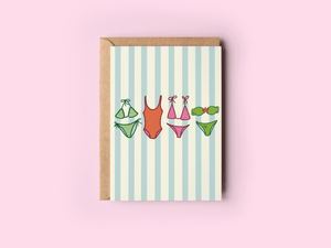 The Shelley Society - Summer Swimsuits Striped Beach Coastal Greeting Card