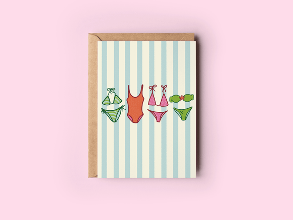 The Shelley Society - Summer Swimsuits Striped Beach Coastal Greeting Card